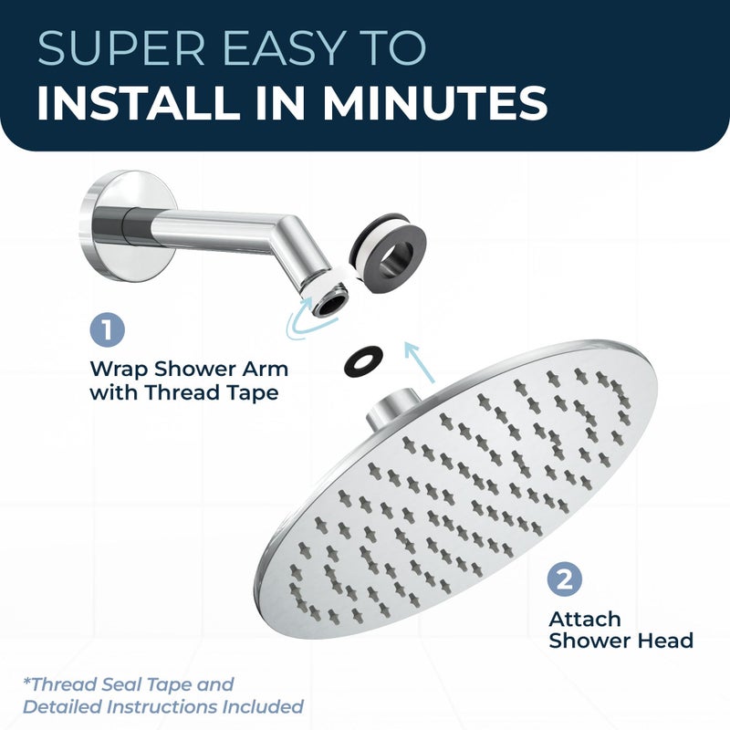 HammerHead Showers رأس دش هامر هيد® معدني صلب 8 بوصة بتقنية المطر - كروم - رأس دش مطري - 2.5 جالون في الدقيقة رأس دش عالي التدفق مُحسّن للضغط - رؤوس دش مطر كبيرة دائرية - Image 5